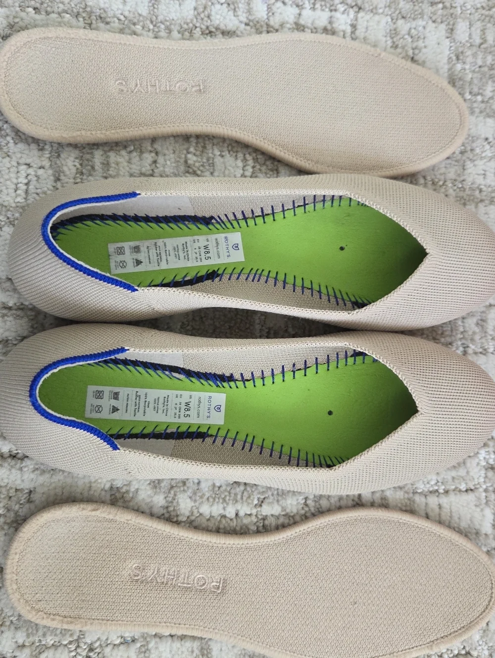 Rothy's Ecru Daily Flats Size 8.5 Pre-Loved Very Good Condition - Picture 3 of 10